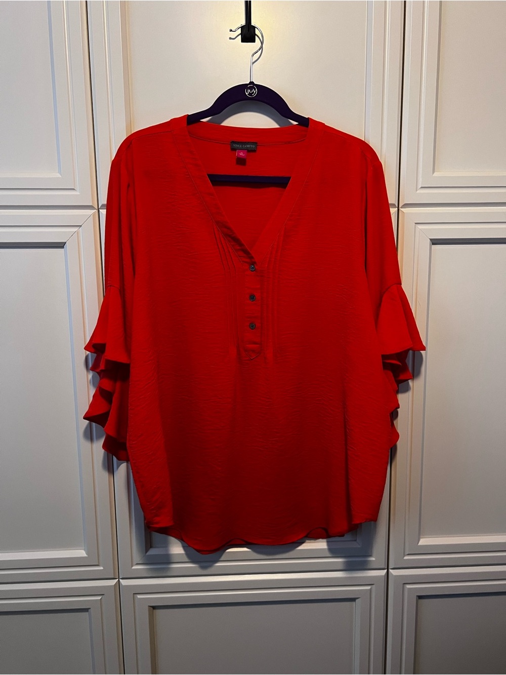 Bright Orange Ruffle-Sleeve Women's Top - Vince Camuto
